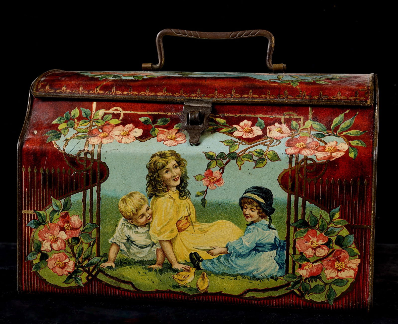 RARE VICTORAN PERIOD LITHOGRAPH TIN LUNCH PAIL (1 of 9)