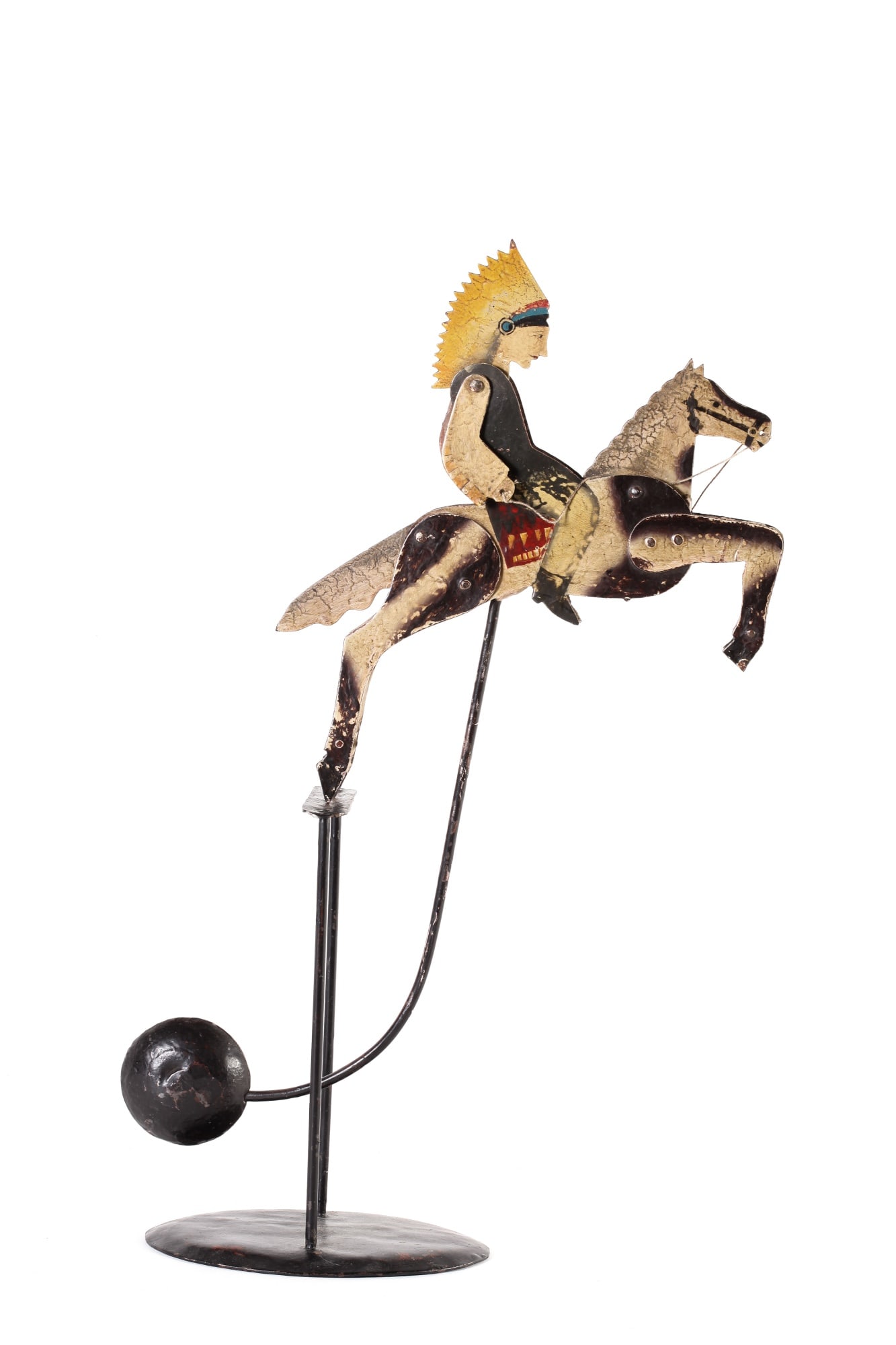 "GREAT PLAINS" SKY HOOK SCULPTURE: Late 20th c painted metal, TM001, overall height is 20 inches tall.
