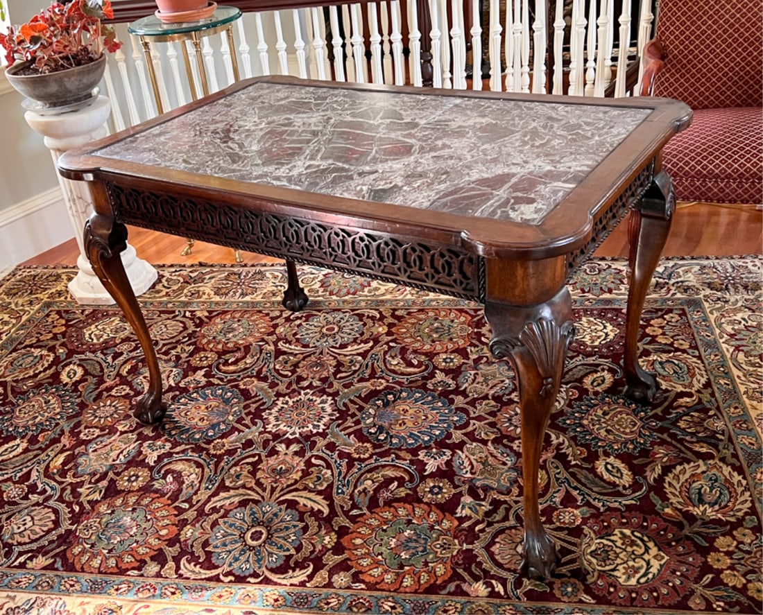 (19th c) MARBLE TOP FOYER TABLE (1 of 17)