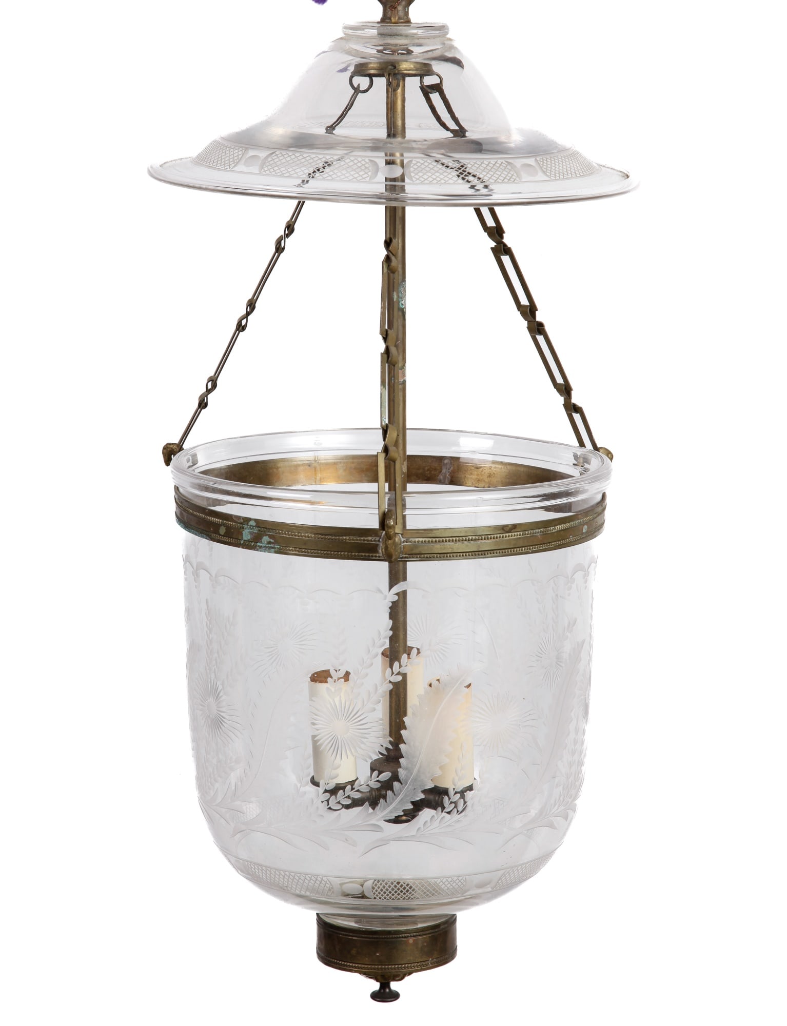 (19th c) ENGRAVED GLASS HALL LIGHT CEILING FIXTURE (1 of 7)