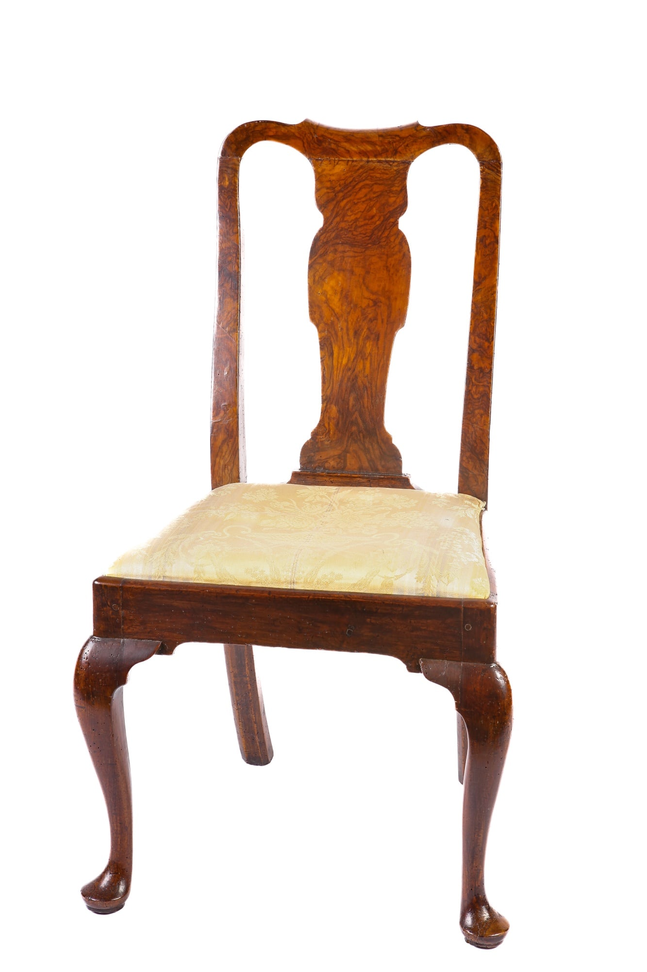 (18th c) QUEEN ANNE BURL WALNUT SIDE CHAIR (1 of 20)