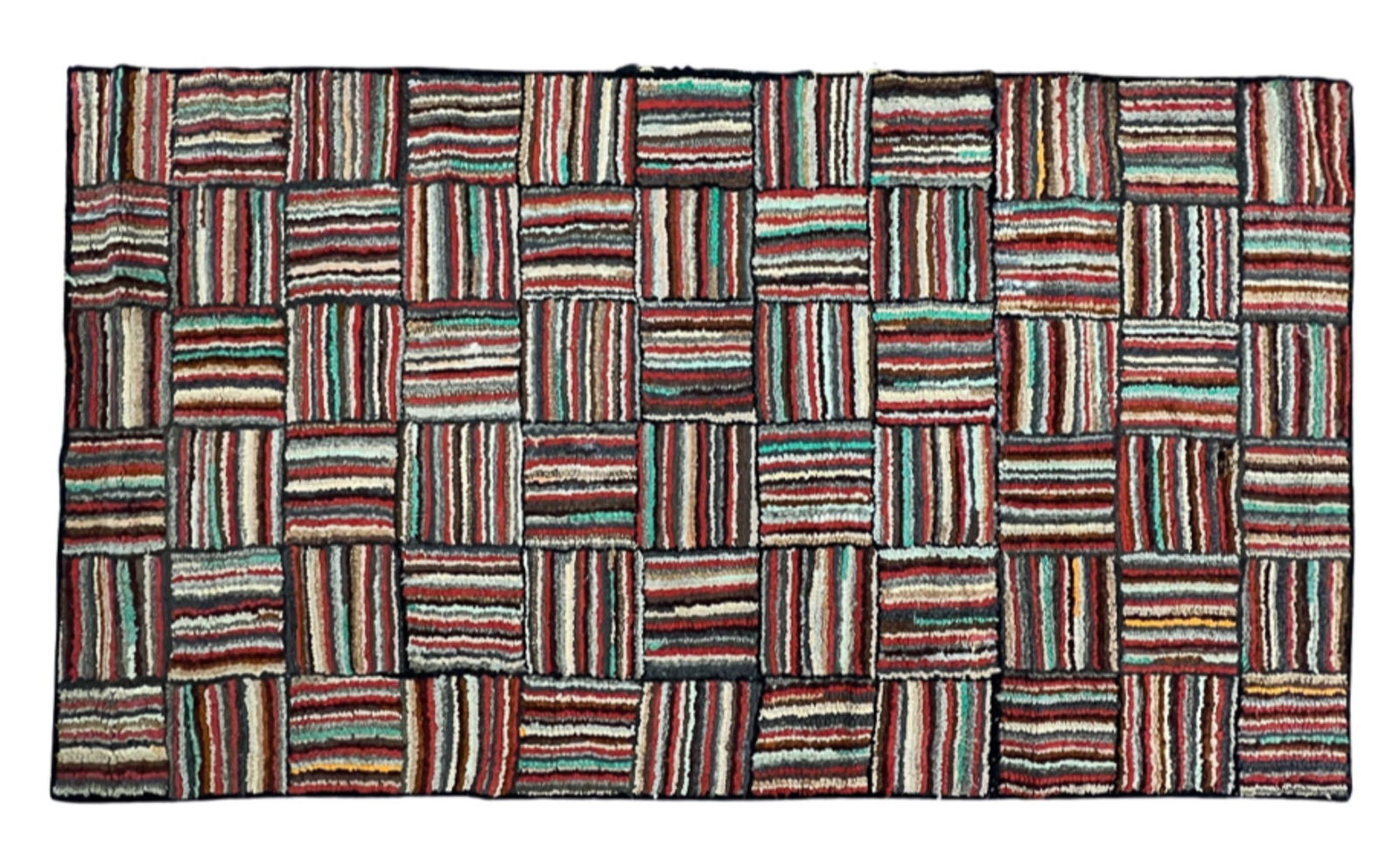 GEOMETRIC "BASKET WEAVE" HOOKED RUG (1 of 7)