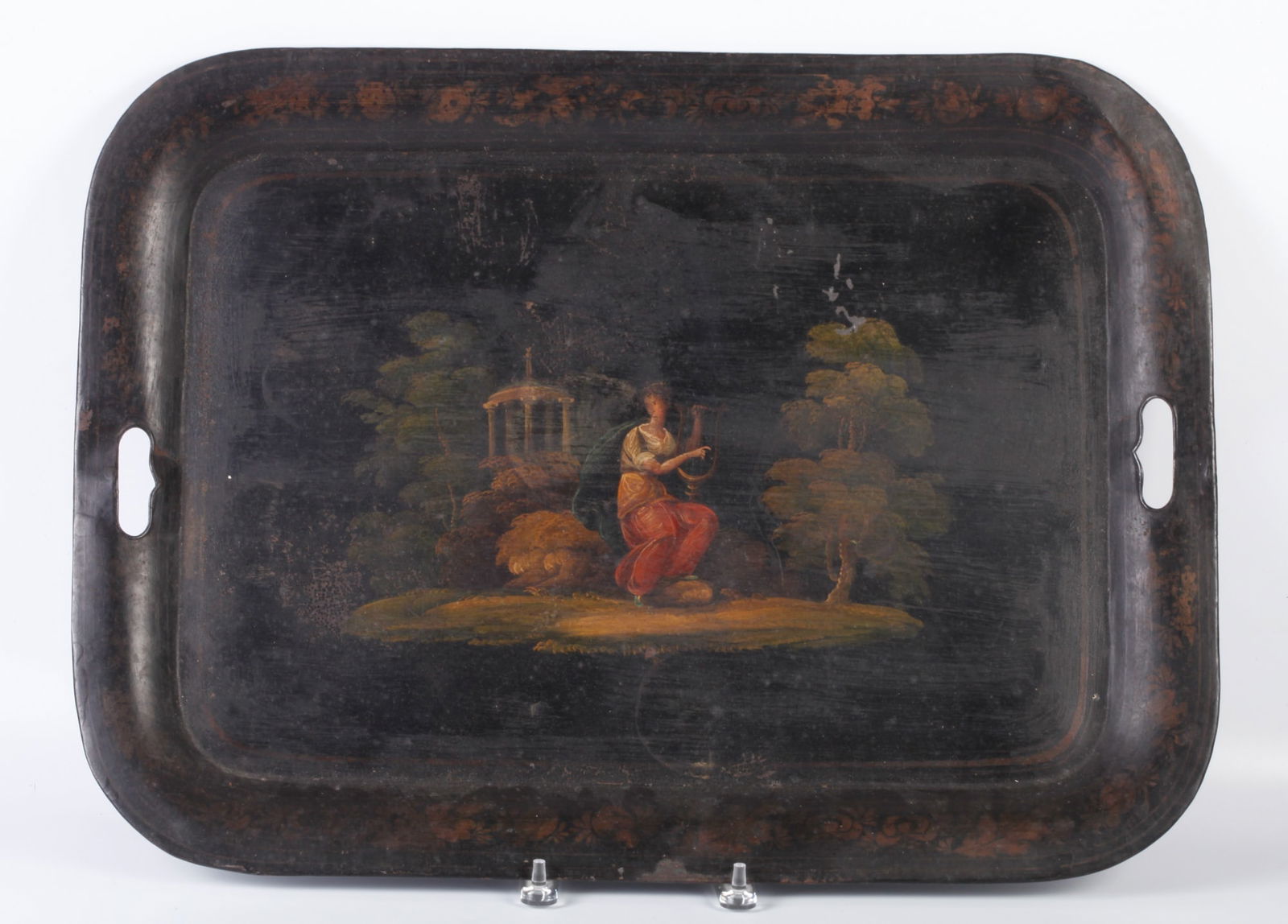 (19th c) TOLE TRAY PAINTED with CLASSICAL MOTIF (1 of 7)
