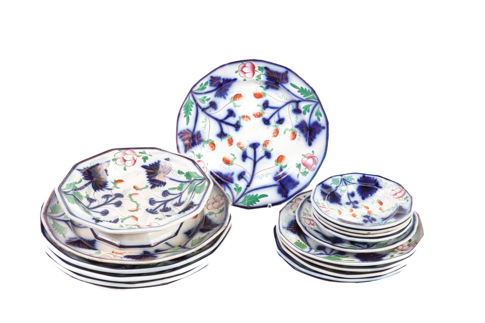 GROUPING OF GAUDY WELSH FLOW BLUE IRONSTONE (1 of 7)