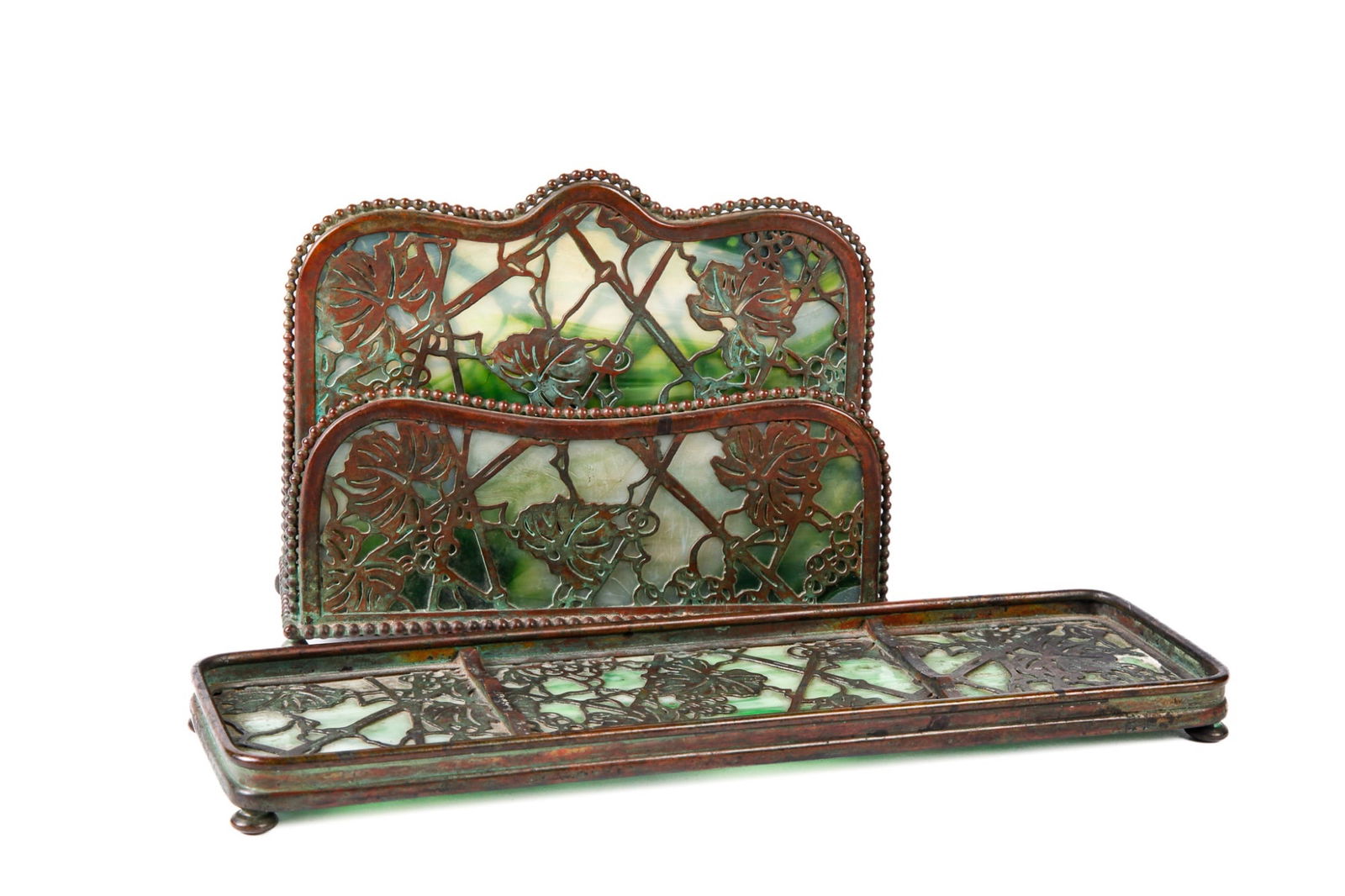 TIFFANY STUDIOS GRAPEVINE ARTGLASS RACK & TRAY (1 of 9)