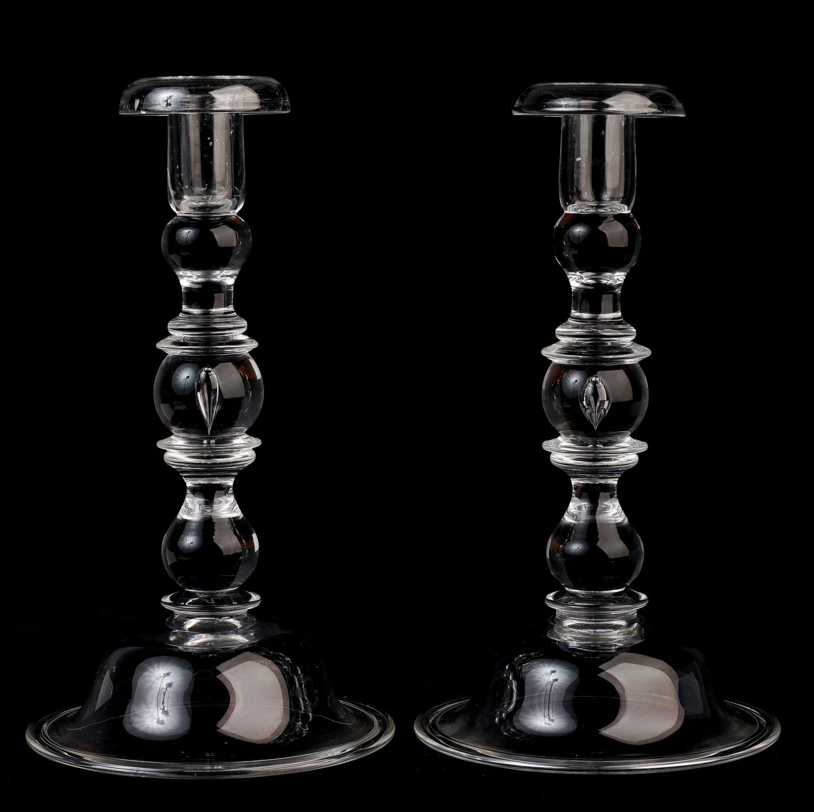 WEIGHTY PAIR of STEUBEN TEARDROP CANDLESTICKS (1 of 9)