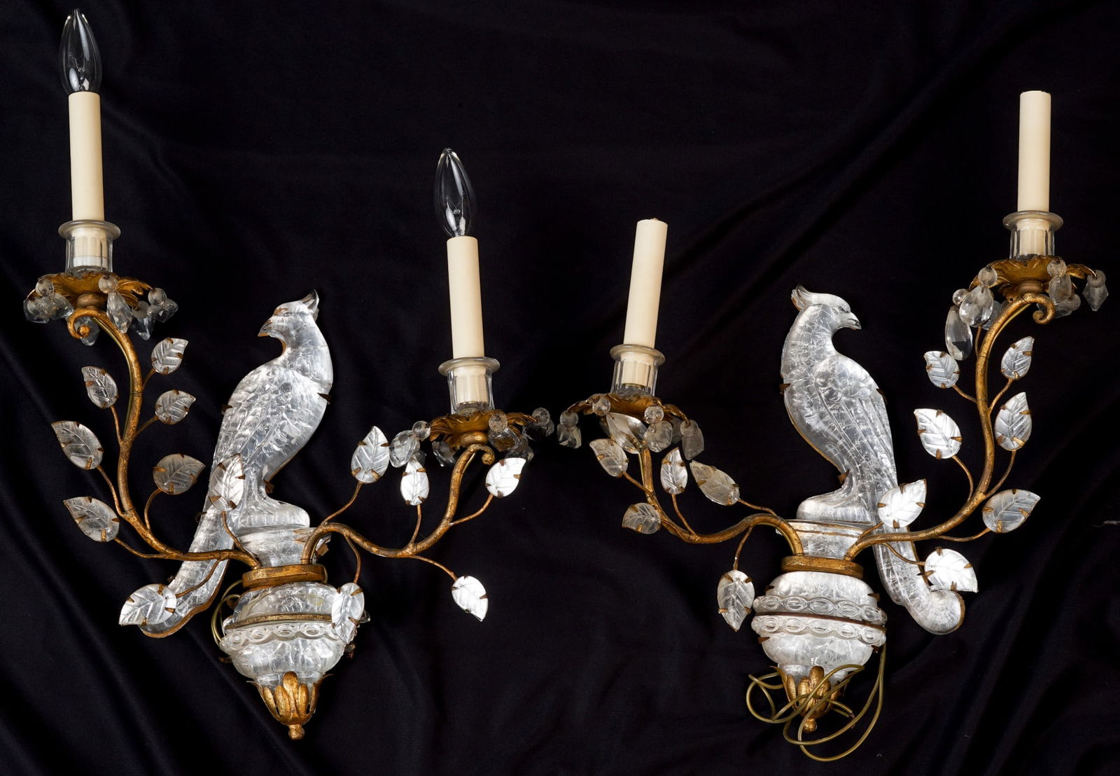 PAIR OF FRENCH MOLDED GLASS (2) LIGHT SCONCES (1 of 12)