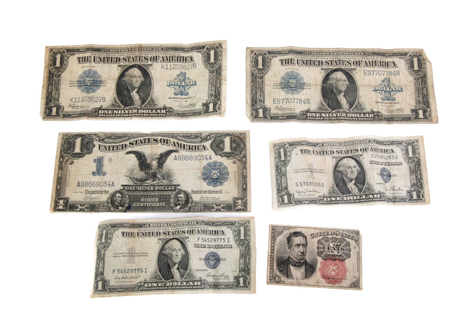 GROUPING OF LARGE NOTE / SILVER CERTIFICATES etc (1 of 7)