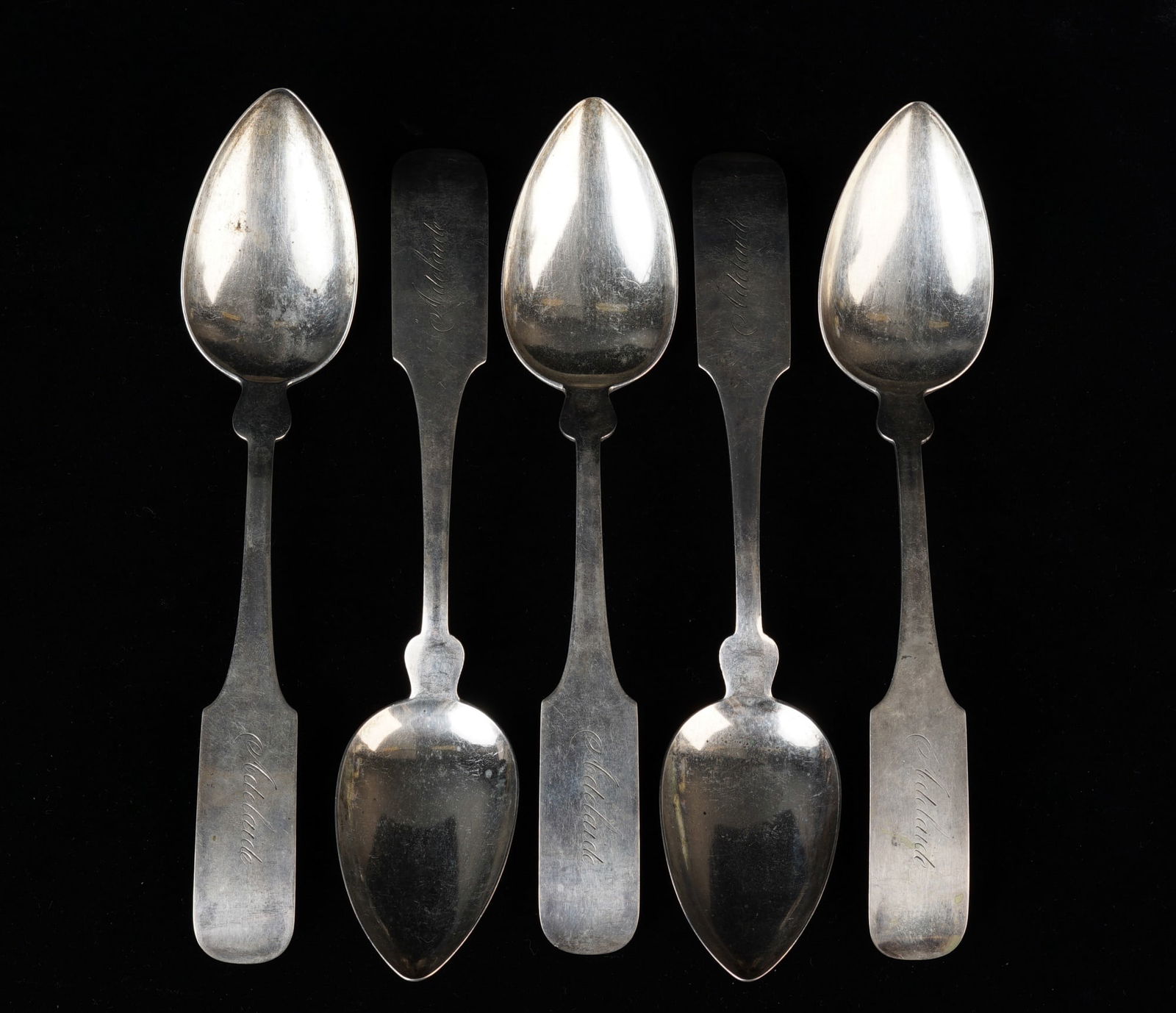 (5) JARED L. MOORE of NY COIN SILVER TABLESPOONS (1 of 5)