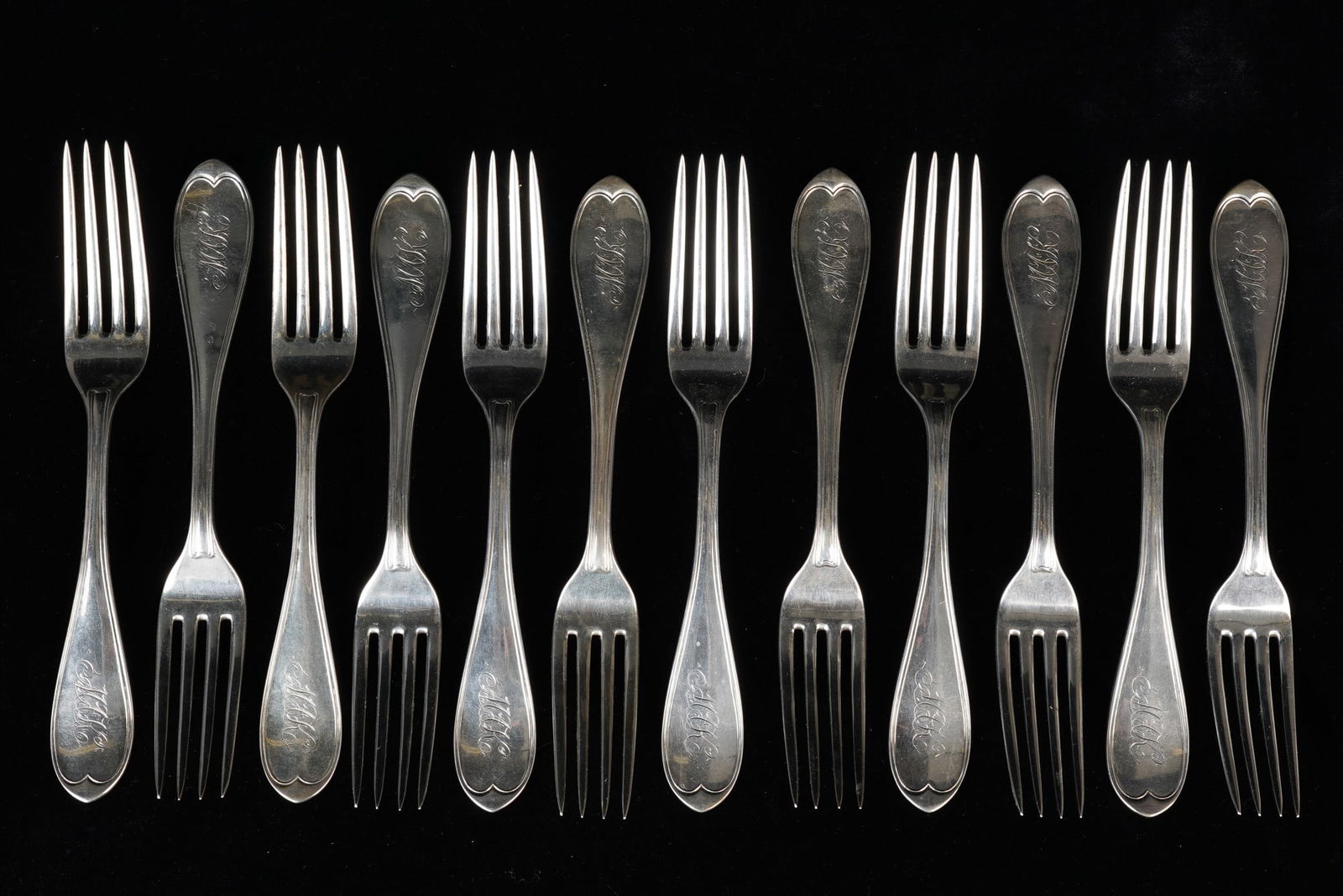(12) ROBERT RAIT COIN SILVER DINNER FORKS (1 of 7)