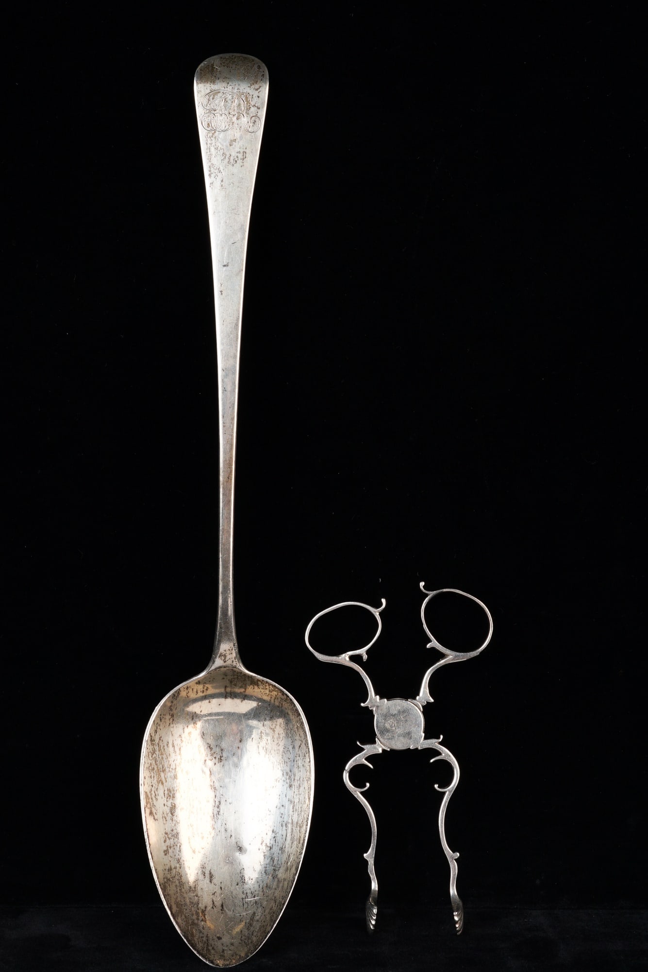 THOMAS DICKS STERLING STUFFING SPOON & SUGAR TONGS (1 of 12)