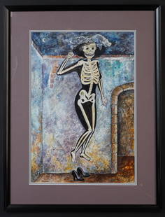 CRISTINA MARTINEZ DEL CAMPO (20th / 21st c): "Mexico" acrylic and gouache ? 20 x 13 1/2 inches. signed, framed 27 x 20 1/2 inches (overall)