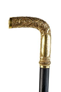 1882 GOLD HANDLED PRESENTATION CANE: "February 28th, 1882, To Captain William Thompson from the employees of the Shops and Subsistence Department (N.S. for D.U.S.)?" ebony shaft 33 1/2 inches. Provenance: Thompson estate near Farmington,
