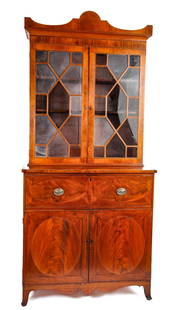 FEDERAL MAHOGANAY SECRETARY BOOKCASE: In (2) parts. 83 1/2 x 43 x 22 inches (overall). Signed A. Bruel ? and dated June 1818 ?