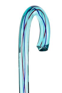 AQUA GLASS CANE with RED, WHITE and BLUE TWIST: 38 inches