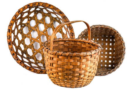 (2) SPLIT ASH BASKETS and a CHEESE BASKET: 17 1/2 inches (and under)