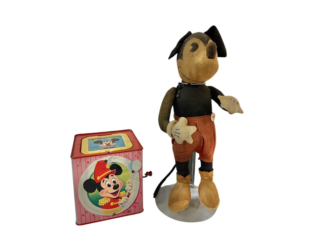 1930s FELT MICKEY MOUSE & 1958 MUSIC BOX (1 of 16)