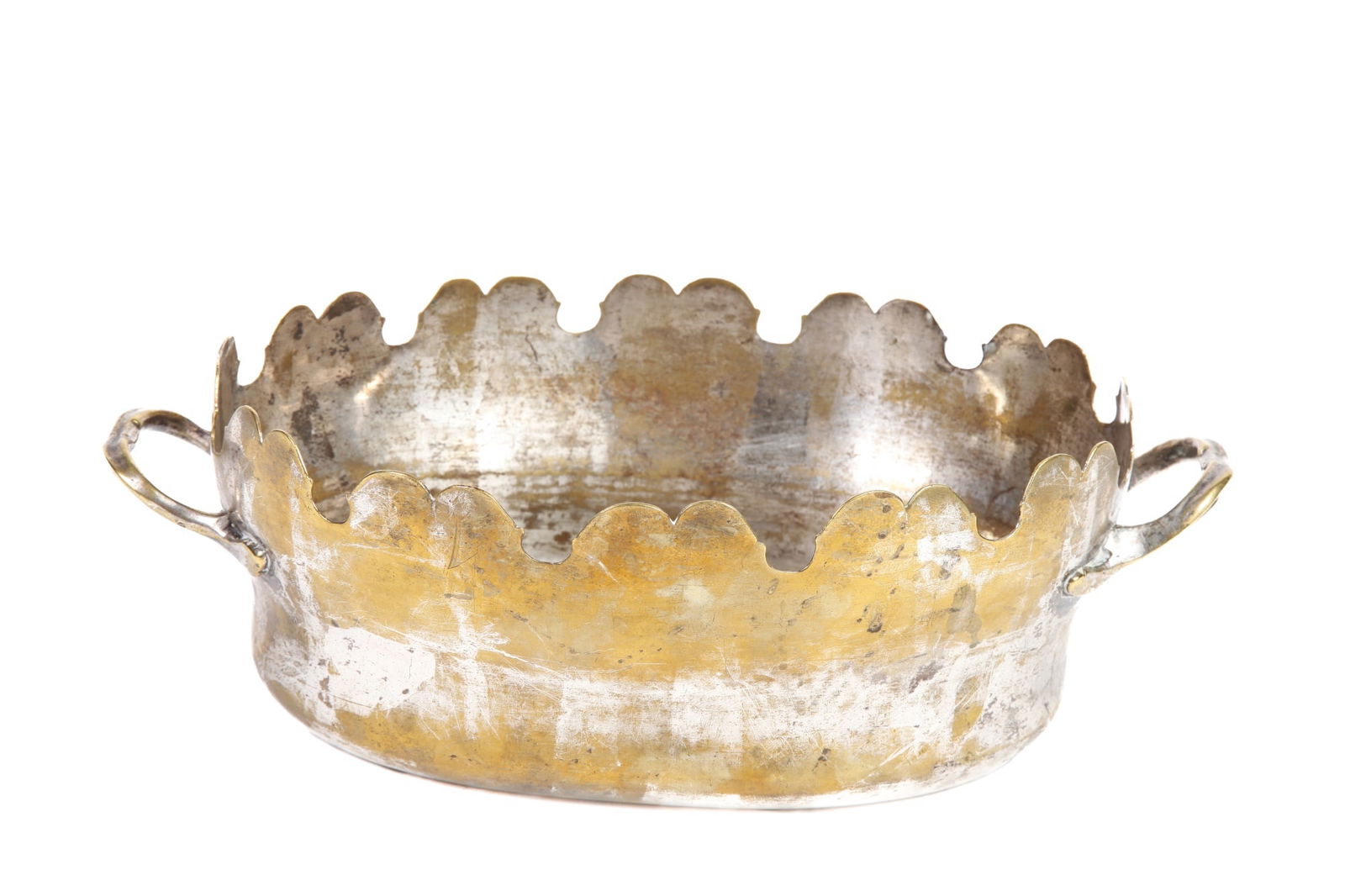 DIMINUTIVE (18th c) SILVERED BRASS WINE RINSER: 4 x 13 x 8 inches