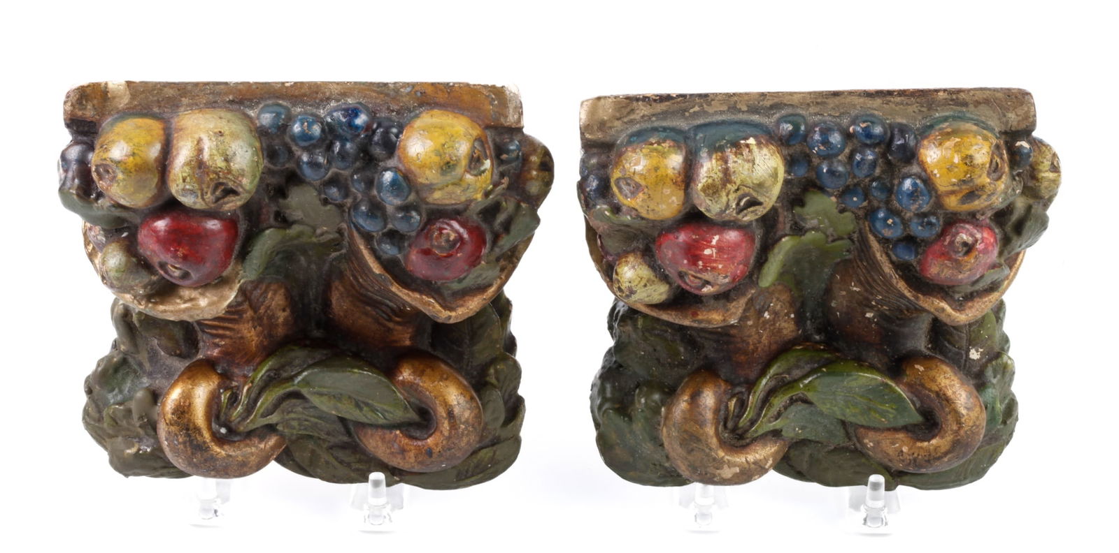 PAIR OF CORNUCOPIA CHALKWARE BOOKENDS: 5 x 6 x 4 inches