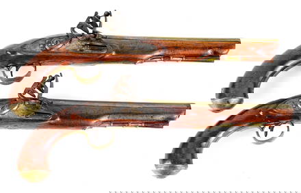 PAIR T KETLAND of LONDON .60 CAL FLINTLOCK PISTOLS (1 of 20)