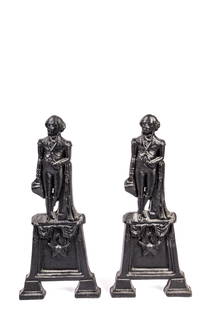 FIGURAL GEORGE WASHINGTON CAST IRON ANDIRONS: #1022. 20 x 9 x 27 inches