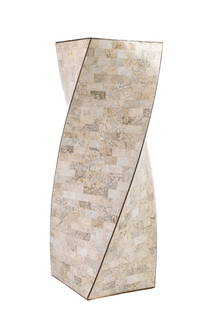 MID CENTURY MODERN MAITLAND SMITH MARBLE PEDESTAL: Helix form with a brass edged marble parquet veneer circa 1970s 36 x 11 1/2 x 11 1/2 inches.