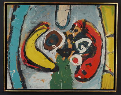 ALAN DAVIE (1920-2014): "Abstraction" oil on Masonite 16 1/2 x 21 inches. signed and dated 1959. framed 17 1/2 x 22 inches (overall). Provenance: Knox Mansion / Orchard House 800 Delaware Ave Buffalo, NY by direct descent. T