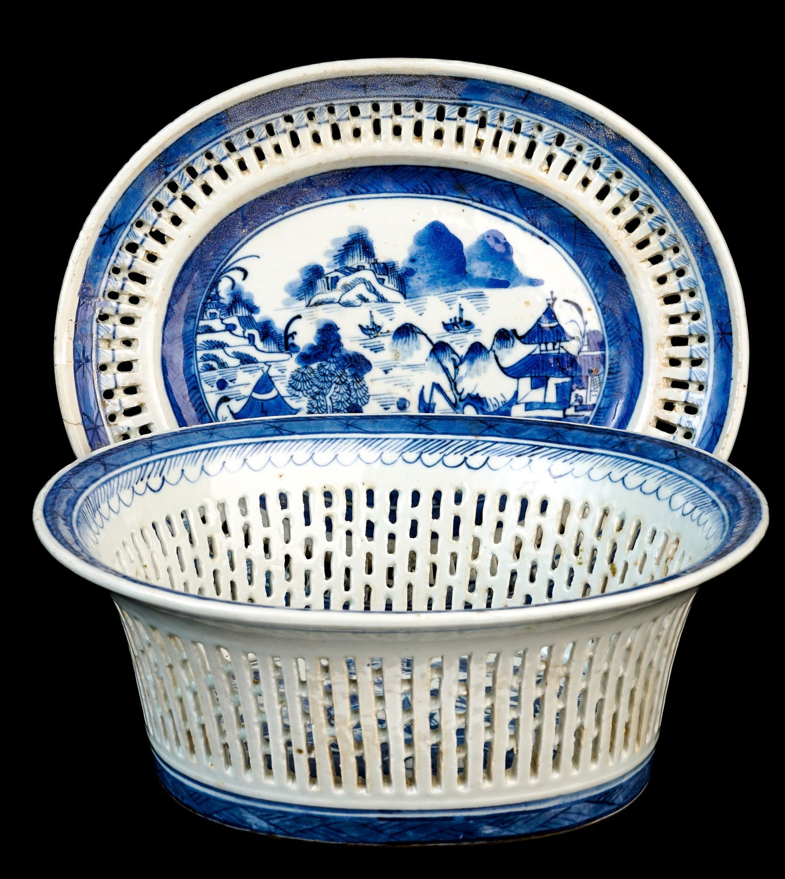 (19th c) CANTON FRUIT BASKET and UNDERPLATE (1 of 18)