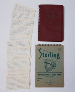 1960 J.F.K.PRESIDENTIAL CAMPAIGN NOTES: (2) notebooks and (15) index cards from Ms. Helen Keyes with insigntful notes for the 1960 J.F.K. for US President campaign, November 18, 1997 newspaper clipping "Hersh's Slipshod Book on JFK Misses T