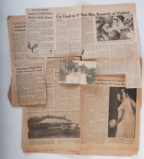 WEDDING OF JANET JENNNINGS AUCHINCLOSS / JFK, Jr.: Photograph "Leaving Hammersmith Farm for St. Mary's Church- Janet's Wedding- July 30, 1966- Cattie Curan, Cecil Auchincloss, Ivan Steers, John F. Kennedy, Jr. Hugh Steers and Maya Auchincloss" 2 3/4 x