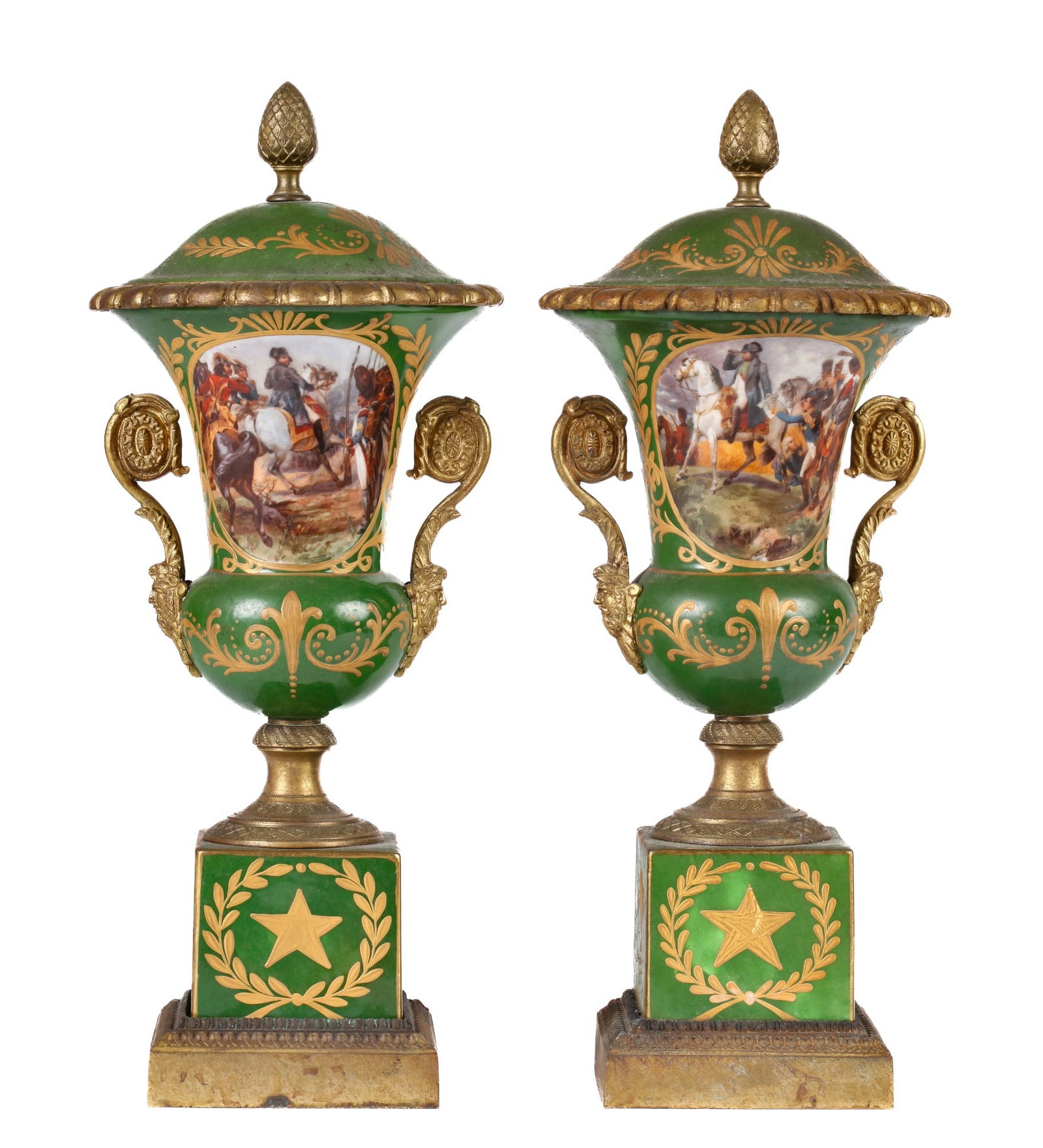 (19th c) FRENCH PORCELAIN URNS w/ NAPOLEON SCENES (1 of 16)