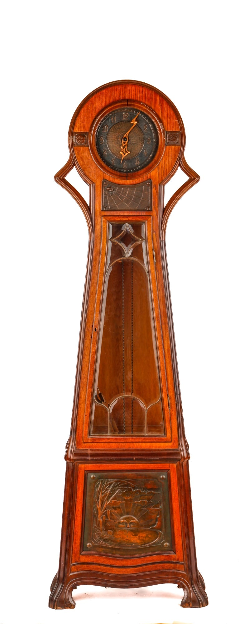 ART NOUVEAU OAK & HAMMERED COPPER TALL CASE CLOCK (1 of 20)