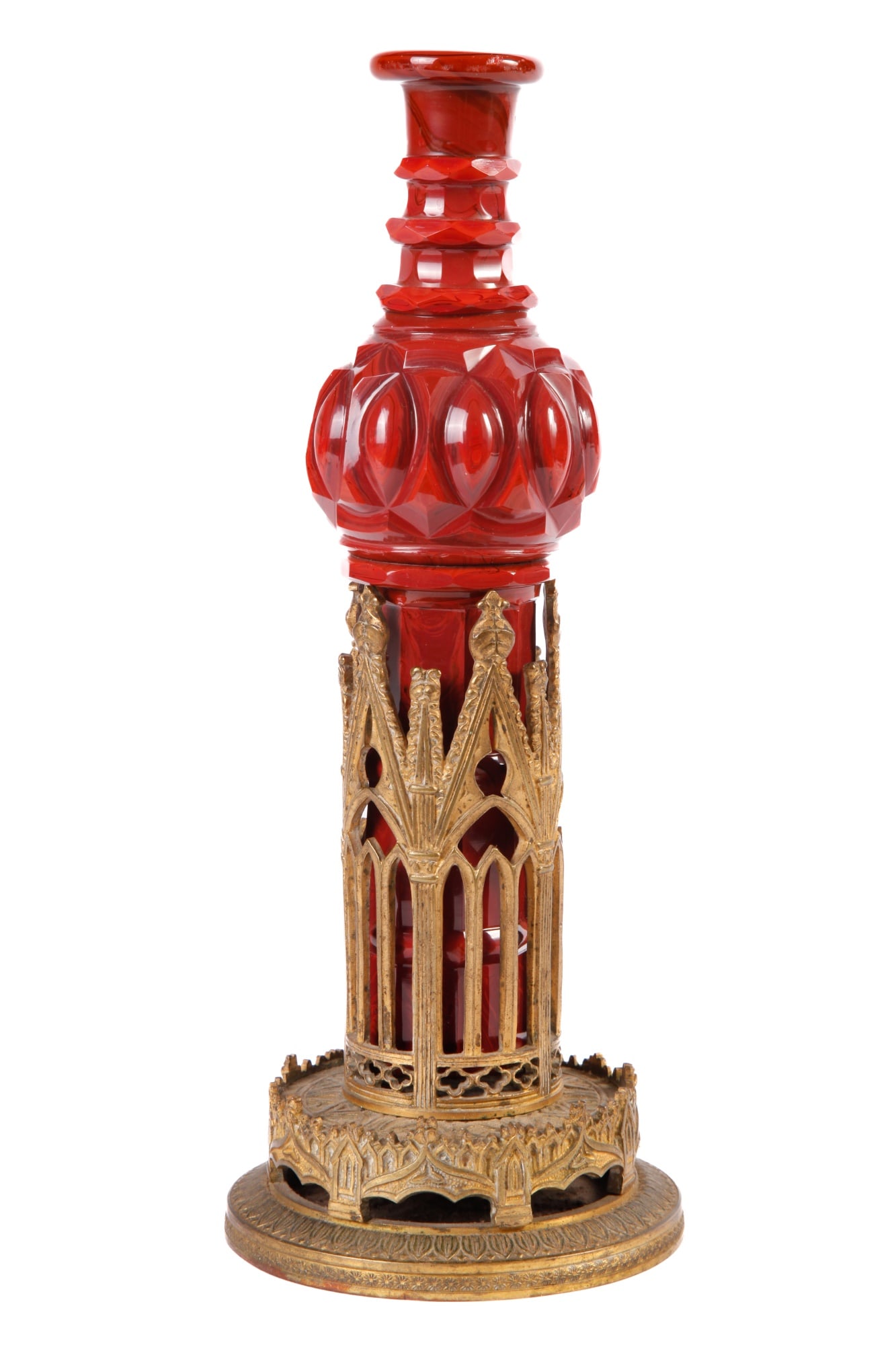 RARE HYALITE GLASS FLACON on ROTATING BRONZE BASE (1 of 14)