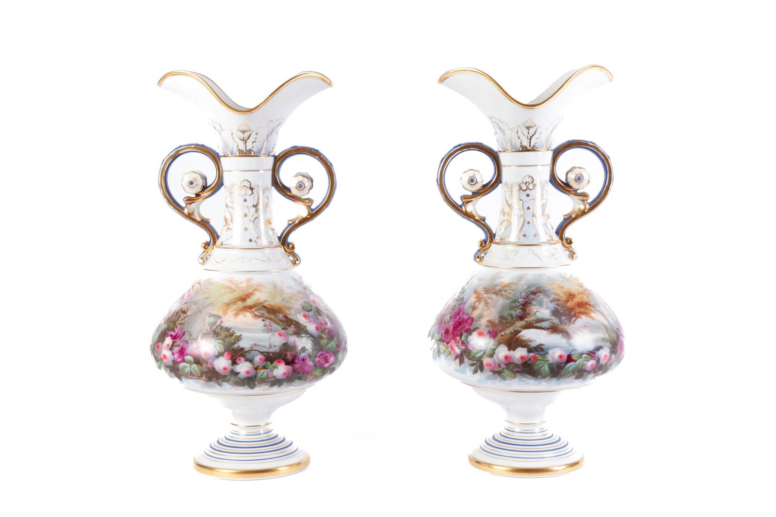 PAIR of FRENCH PORCELAIN HAND PAINTED VASES (1 of 18)