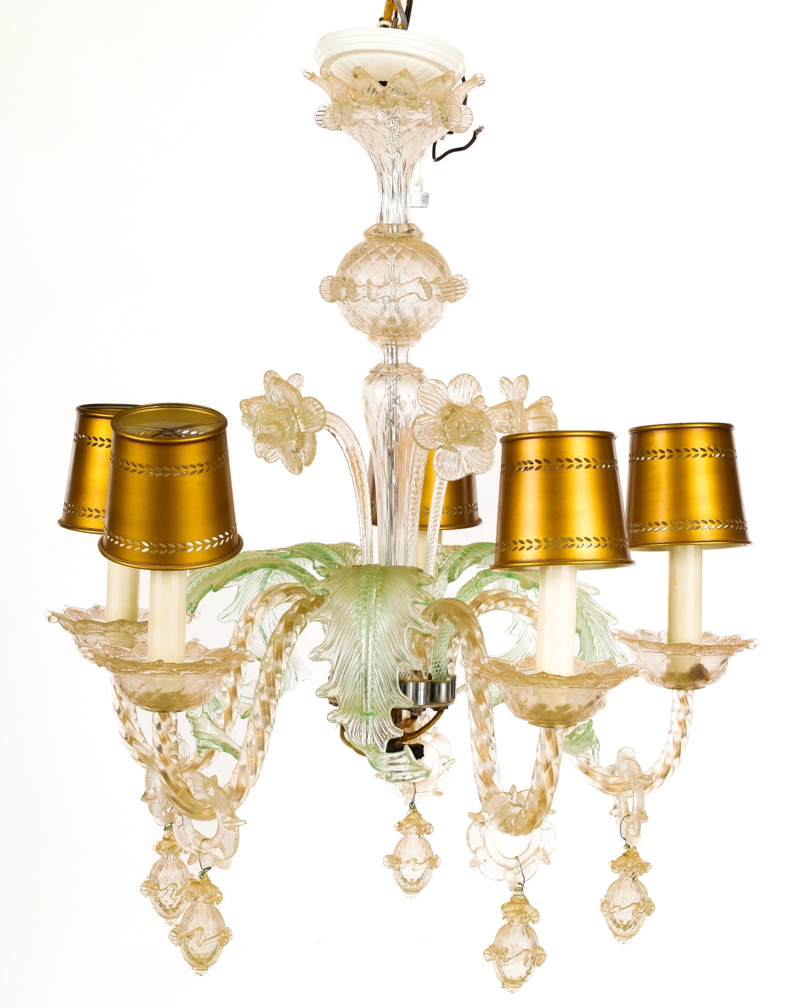 MID CENTURY MODERN VENETIAN GLASS CHANDELIER: 29" tall including drops x 24" wide