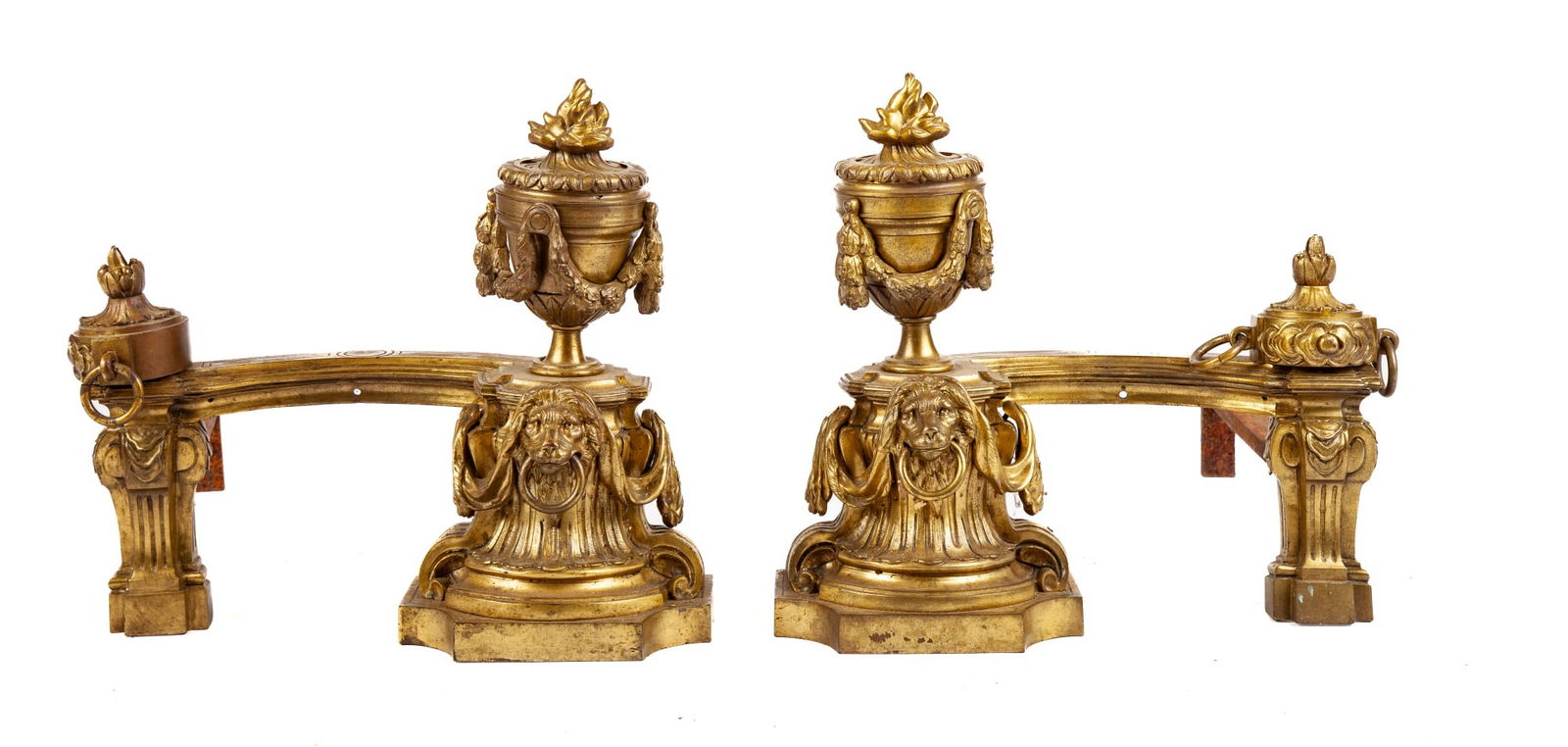 PAIR OF FRENCH BRONZE CHENETS with ETERNAL FLAMES (1 of 7)