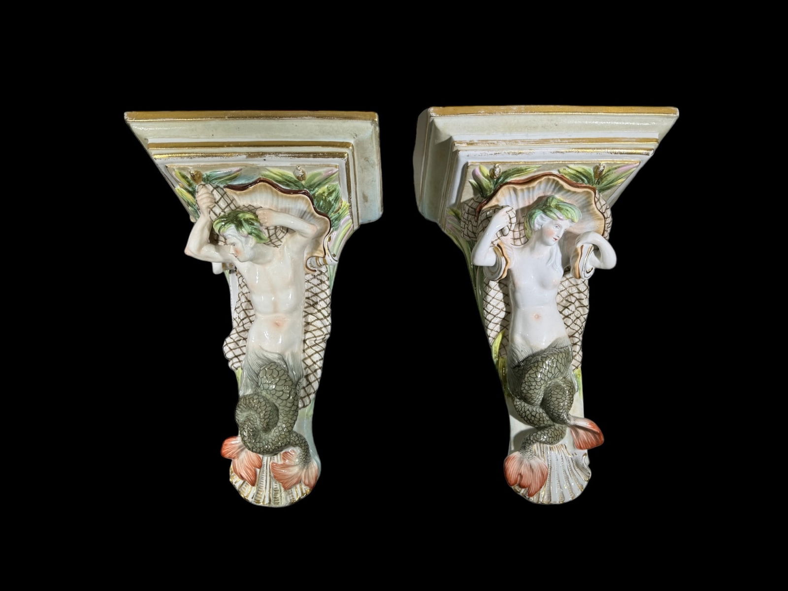 PAIR of CONTINENTAL PORCELAIN WALL SHELVES (1 of 13)