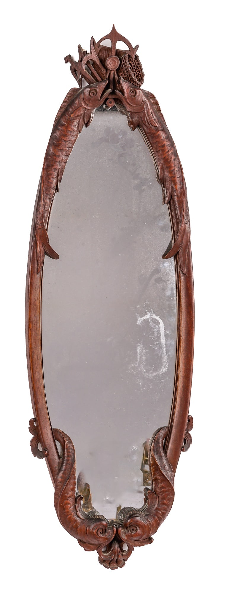 (19th c) CARVED MIRROR with FISHING MOTIF (1 of 6)