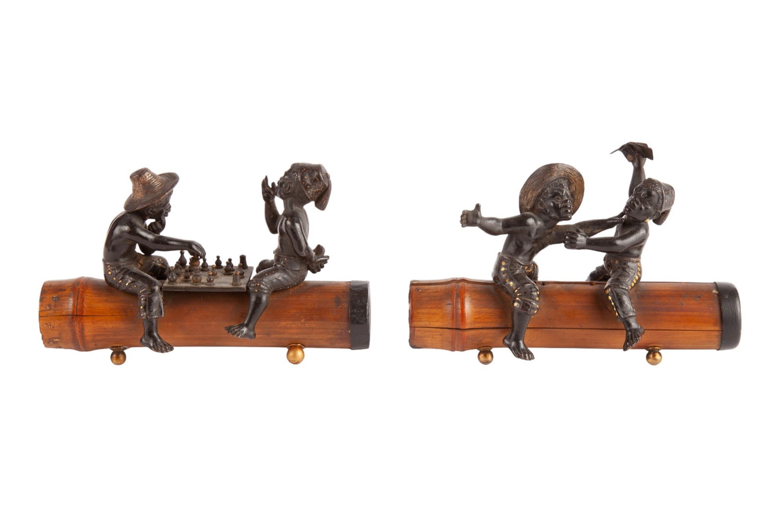 PAIR of (19th c) BLACKAMOOR BRONZE FIGURE GROUPS (1 of 10)