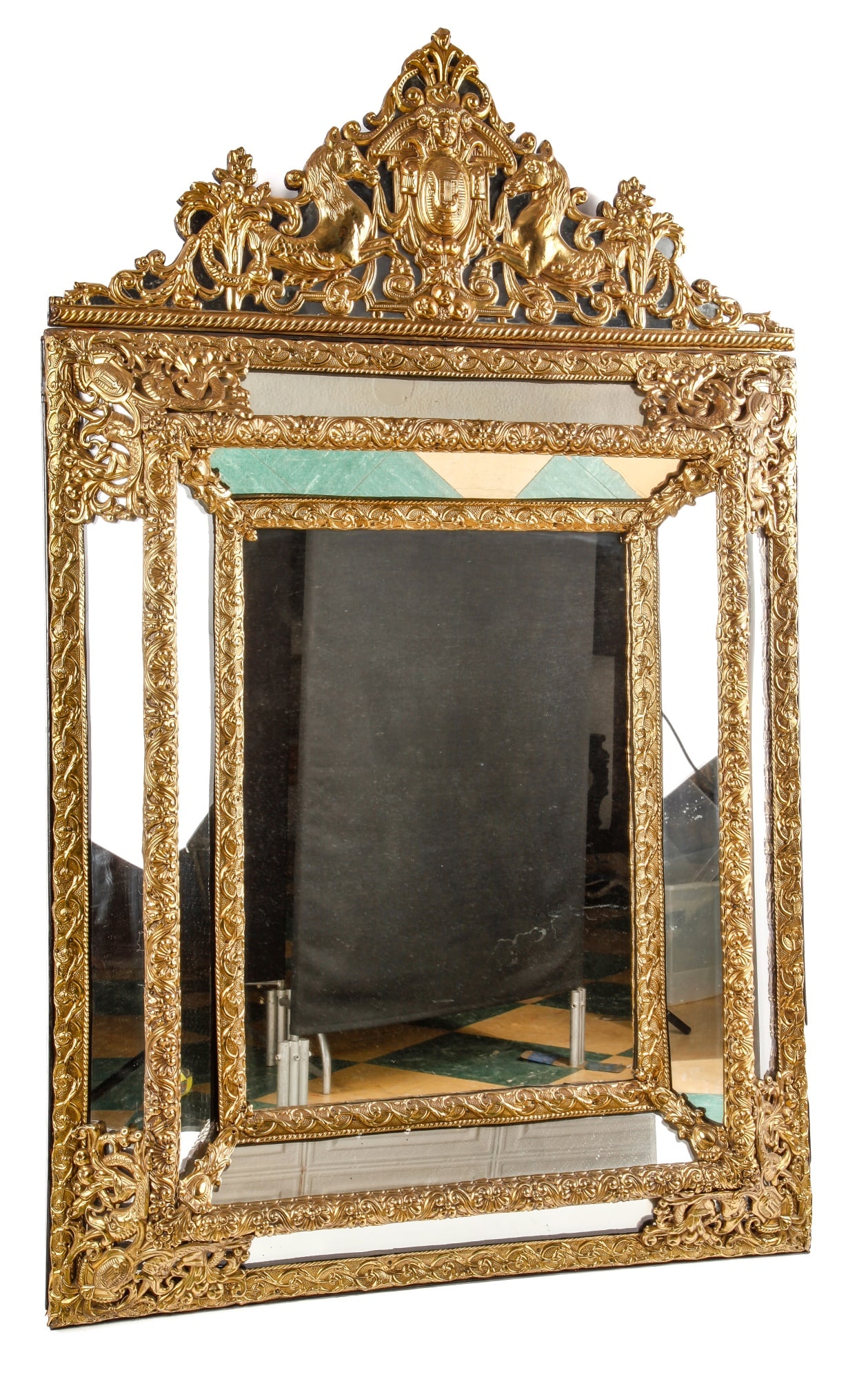 (20th c) CONTINENTAL BRASS PARCLOSE MIRROR (1 of 5)