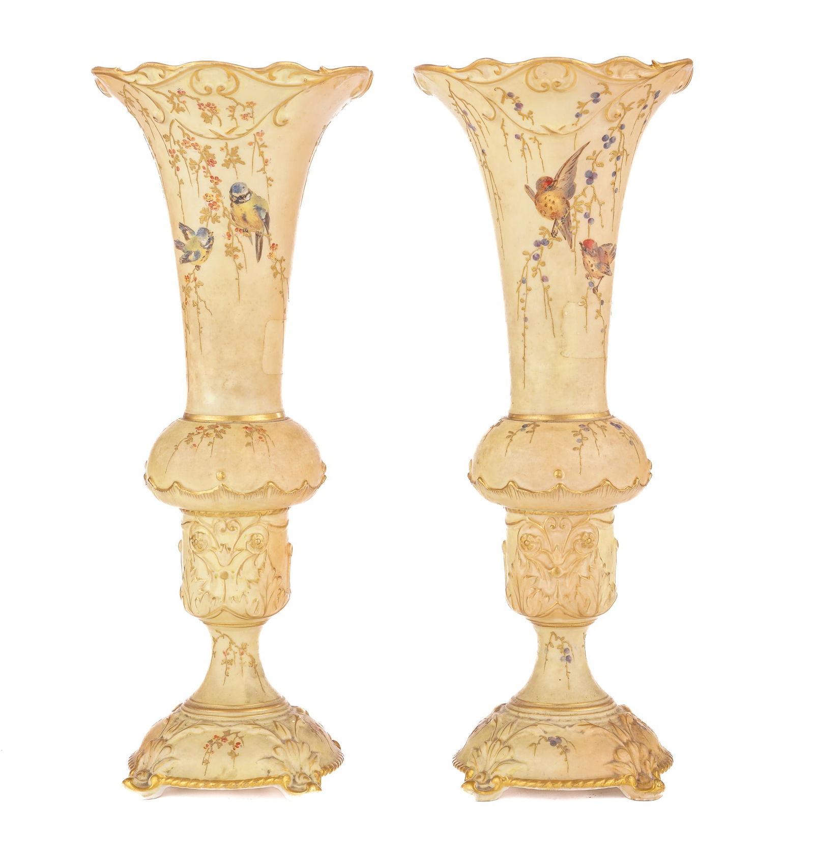 PAIR OF ROYAL WORCESTER CHINA WORKS TRUMPET VASES (1 of 12)