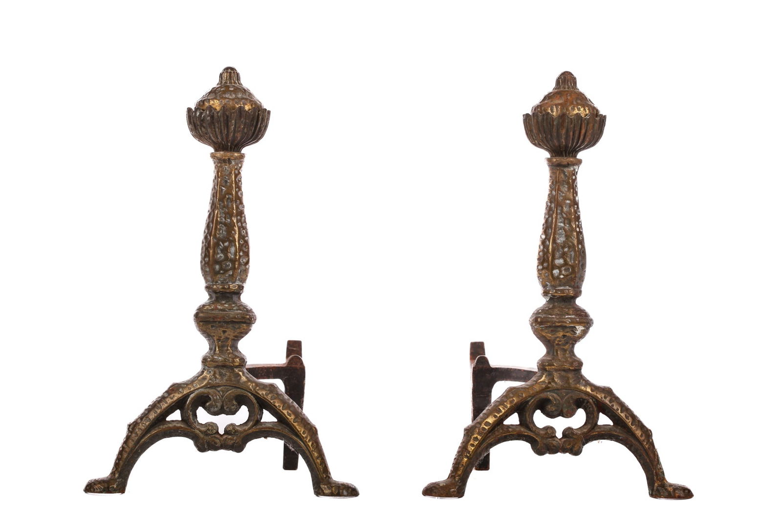 PAIR of BRASS ANDIRONS with HAND WROUGHT FINISH (1 of 14)