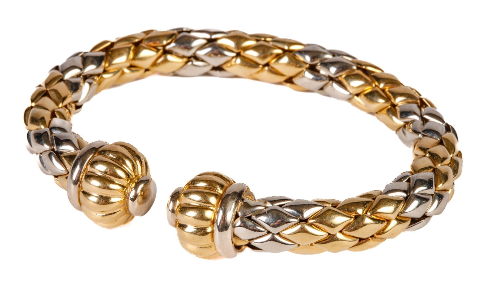 18k WHITE & YELLOW GOLD CHIMENTO BRACELET: 2 1/4 x 2 3/4 inches. 31.2dwt