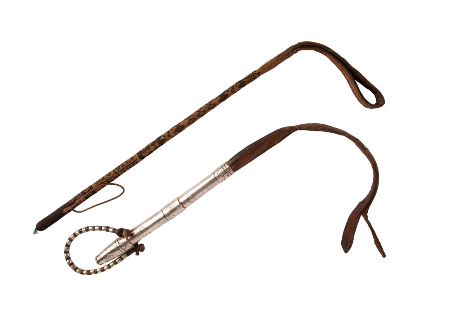 (19th c) SILVER and LEATHER GAUCHO CROP etc (1 of 14)