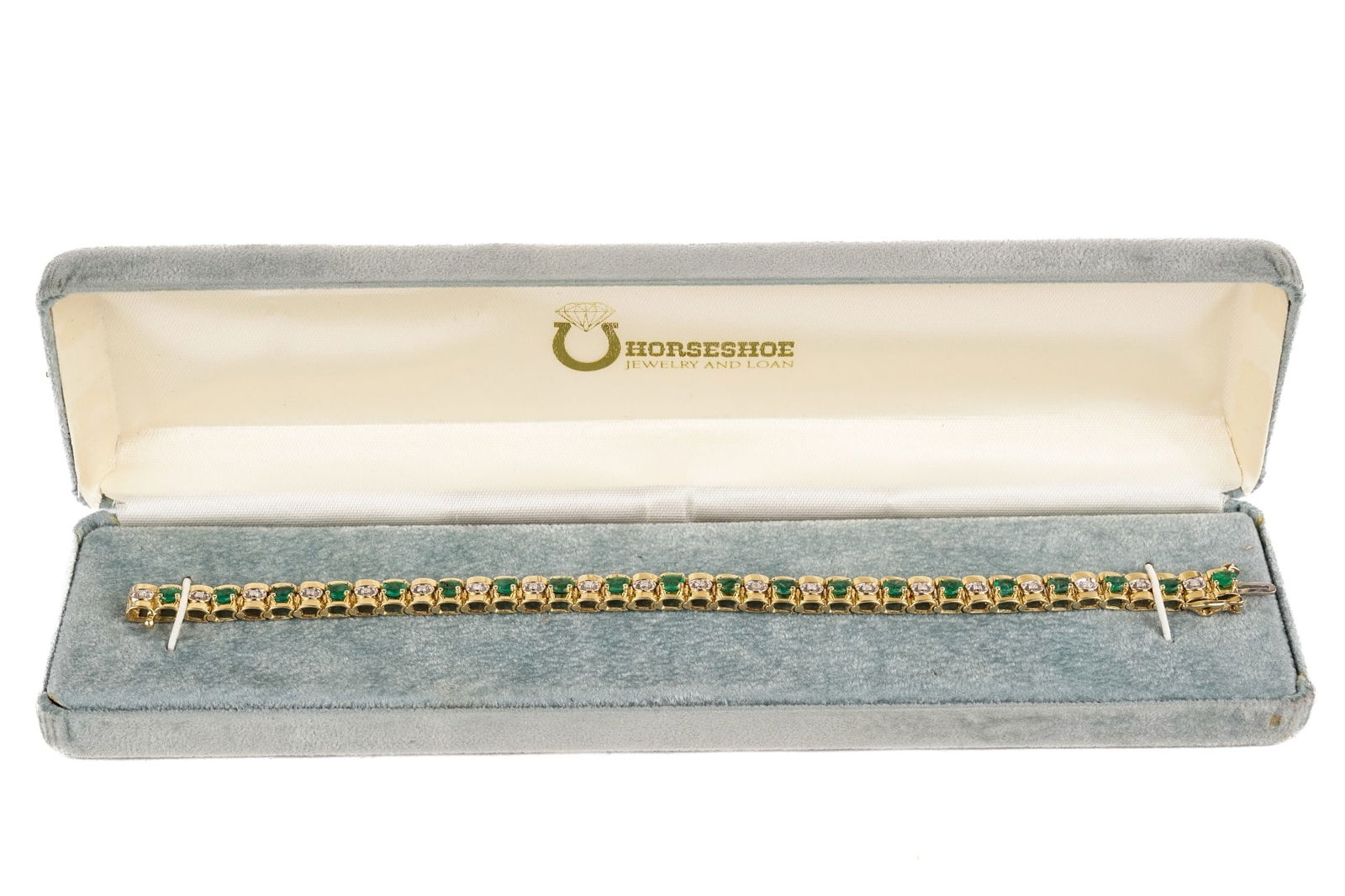 DIAMOND & EMERALD TENNIS BRACELET set in 14k GOLD (1 of 7)