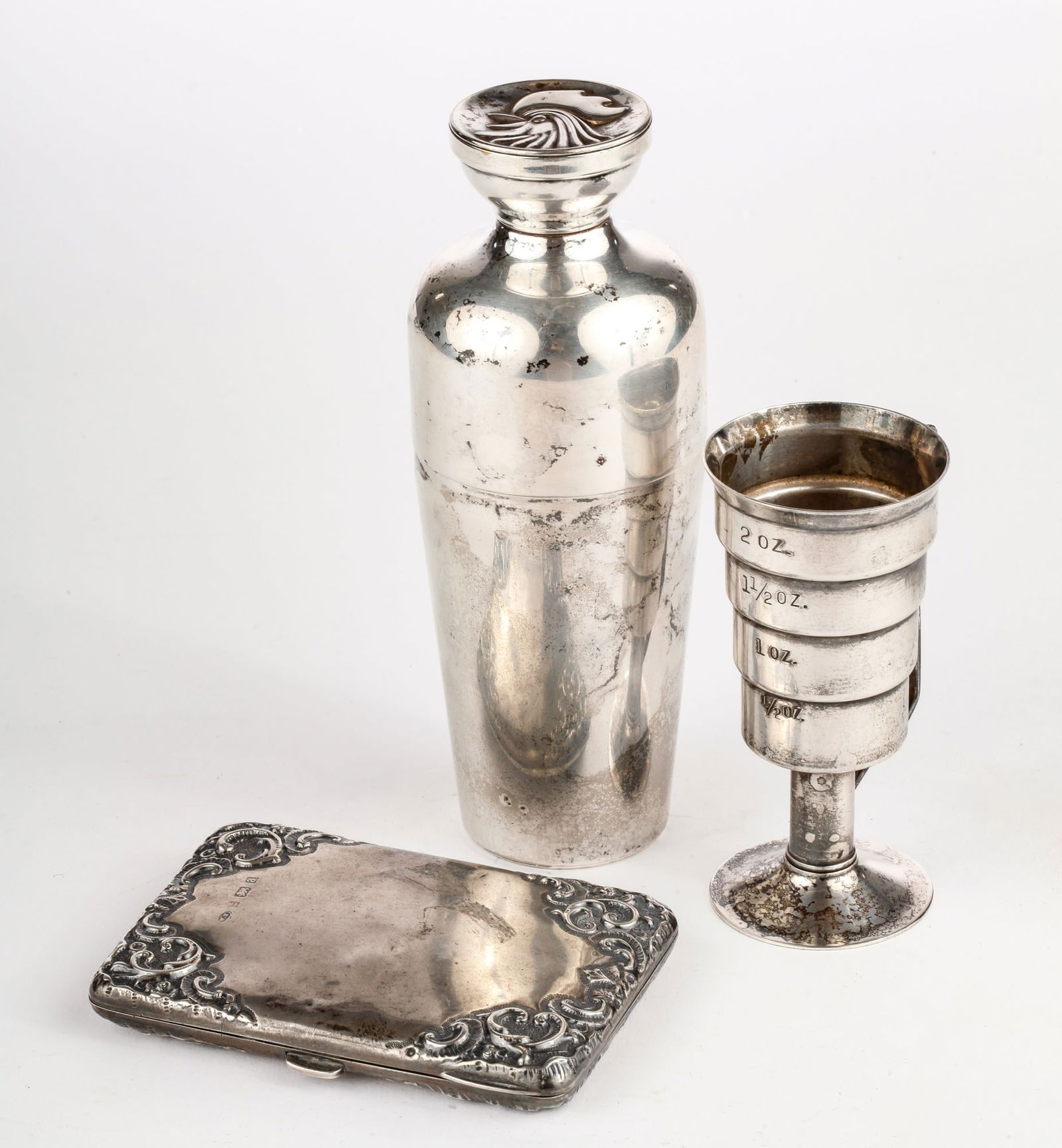 NAPIER SHAKER, JIGGER & STERLING CIGARETTE CASE (1 of 11)