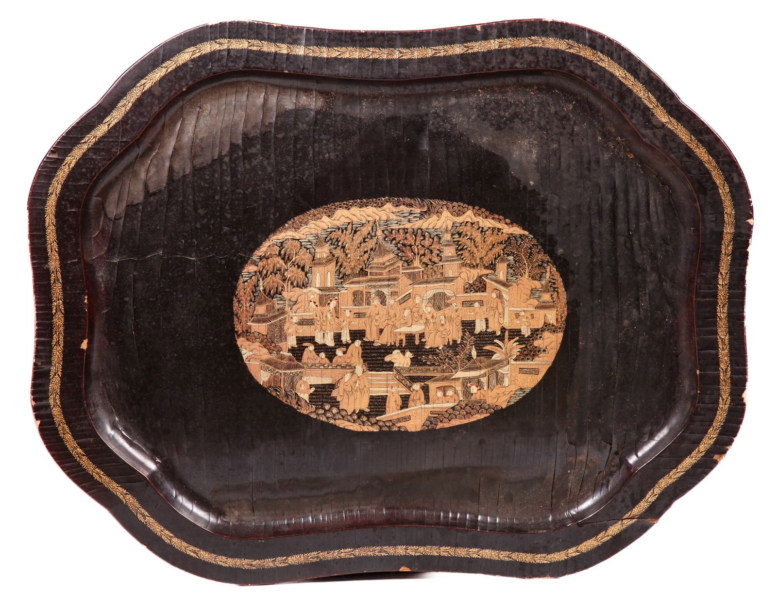 (19th c) CHINESE EXPORT LACQUER TRAY (1 of 8)