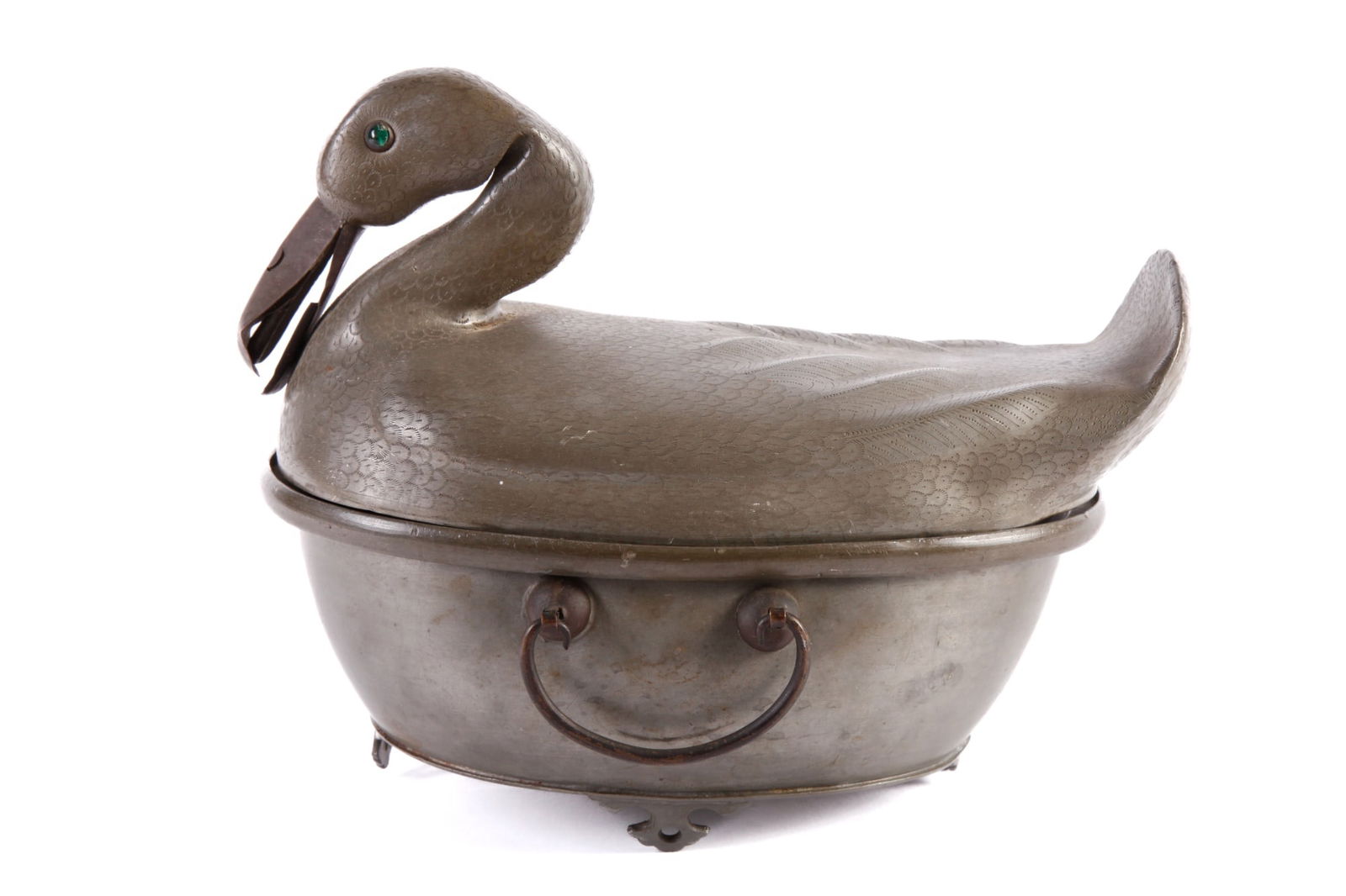 (19th c) CHINESE PEWTER DUCK FORM FOOD WARMER (1 of 11)