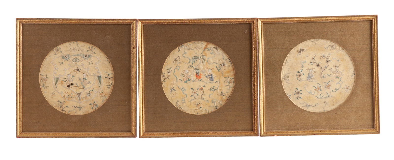 Three (19th c) FRAMED CHINESE SILK TEXTILES (1 of 5)