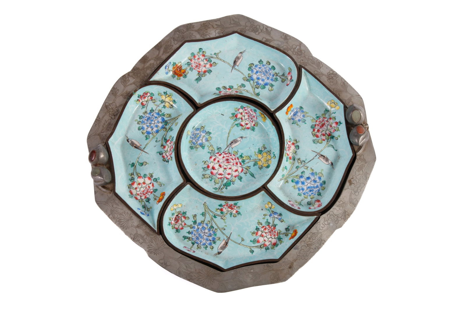 EARLY 20th c CHINESE PAINTED ENAMEL SWEET MEAT SET (1 of 11)